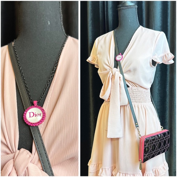 CHRISTIAN DIOR black patent zip around wallet on chain crossbody with pe… - Picture 2 of 16